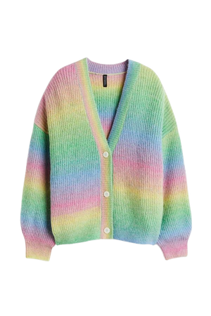 Oversized Rib-knit Cardigan - Purple/Rainbow-striped - Ladies | H&M US