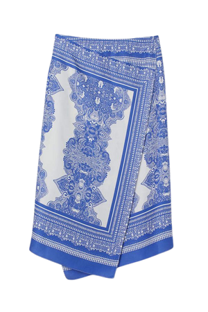 Wrapover Satin Skirt - Blue