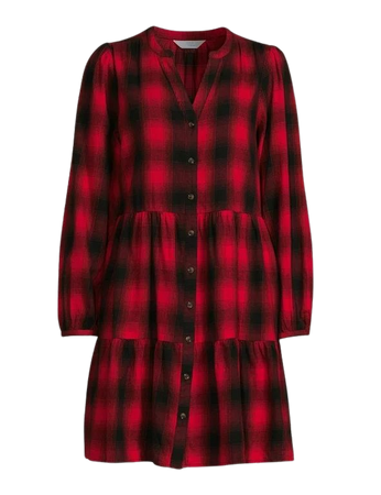Time and Tru Women's Tiered Plaid Shirtdress with Puff Sleeves, Sizes XS-XXXL - Walmart.com