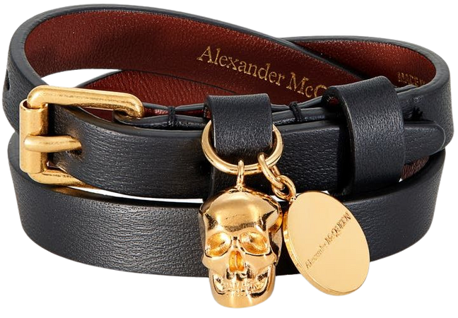 Alexander McQueen Skull Charm Leather Double Wrap Bracelet | Nordstrom
