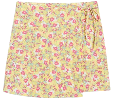 Yellow floral mini wrap skirt with bow - Yellow floral - Monki WW