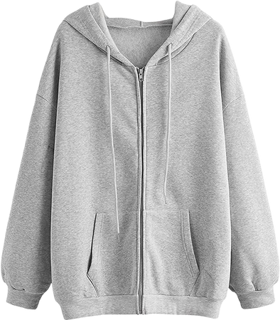 SheIn Women's Oversized Long Sleeve Drawstring Drop Shoulder Zip Up Hoodie Sweatshirt at Amazon Women’s Clothing store
