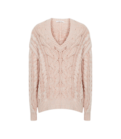 Esme Pink Cable Knit V Neck Jumper – REISS