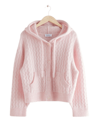 Oversized Button Up Cable Knit Hoodie - Light Pink - Cardigans - & Other Stories
