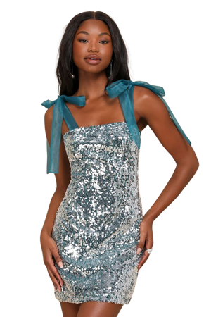 Teal and Silver Sequin Dress - Tie-Strap Dress - Mini Dress - Lulus