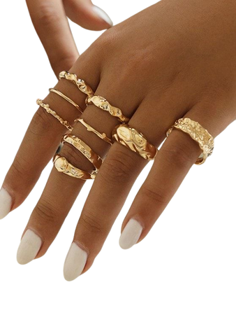 [43% OFF] [HOT] 2020 9 Piece Simple Style Crinkle Metal Finger Rings Set In GOLD | ZAFUL