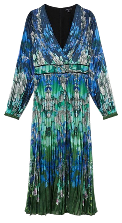 Mirrored Ombre Floral Pleat Drama Woven Midi Dress | Karen Millen