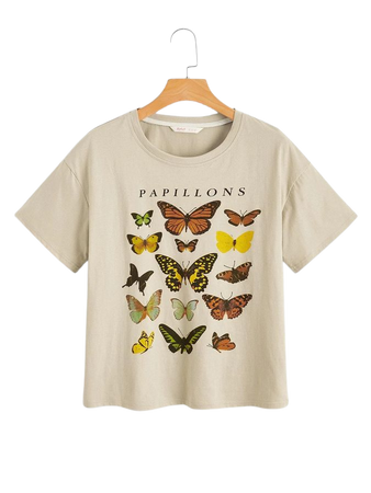 Plus Butterfly And Letter Graphic Tee | SHEIN USA