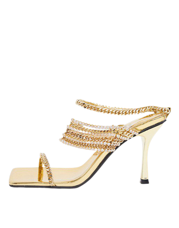 Jeffrey Campbell Theogony chain embellished heeled sandal in gold | ASOS