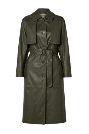 Paneled Leather Trench Coat - Army green