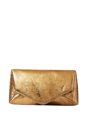 Envelope Metallic Crinkled-leather Clutch - Gold
