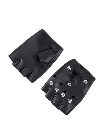 g1 Pair Unisex Black PU Leather Fingerless Gloves Solid Female Half Finger Driving Women Men Fashion Punk Gloves | SHEIN USA