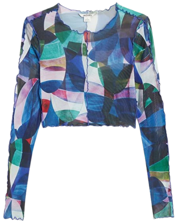 Patterned mesh top with overlock seam detailing - Multicolour graphic - Monki WW