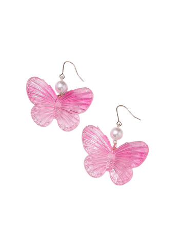 Clear Pink Butterfly Deco Earrings
