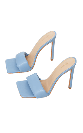 Blue Square Toe Padded Strap Heeled Mules | PrettyLittleThing USA