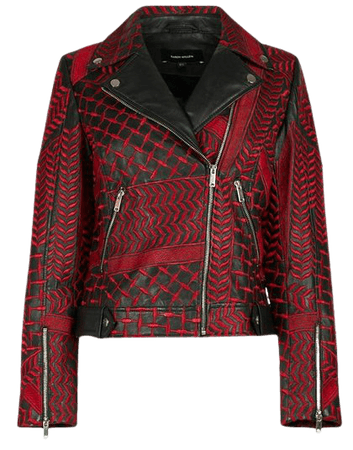 Leather Statement Embroidery Biker Jacket | Karen Millen