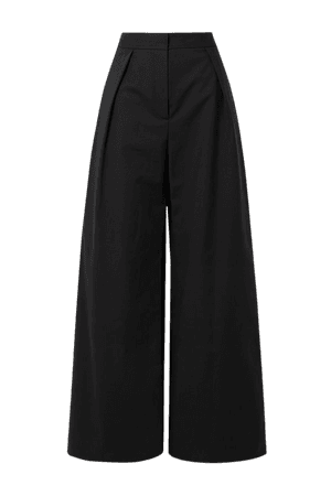 Black Pleated cotton-blend sateen wide-leg pants | Carolina Herrera | NET-A-PORTER