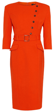 Structured Crepe Strong Shoulder Midi Dress | Karen Millen