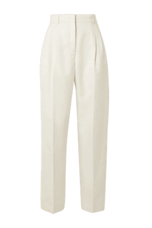 Cream + NET SUSTAIN organic wool, silk and linen-blend straight-leg pants | CASASOLA | NET-A-PORTER
