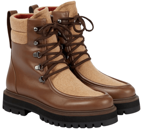 Loro Piana - Lomond leather and cashmere combat boots | Mytheresa