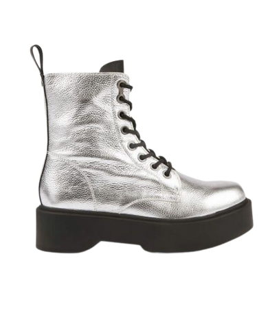 CALVIN KLEIN Haley Combat Boots Women's 6 Metallic Silver Leather Platform R3979