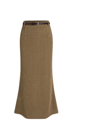 Corduroy Middle Waist Belted Mermaid Maxi Skirt - Cider