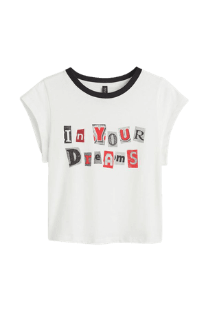 Short Jersey Top - White/In Your Dreams - Ladies | H&M US