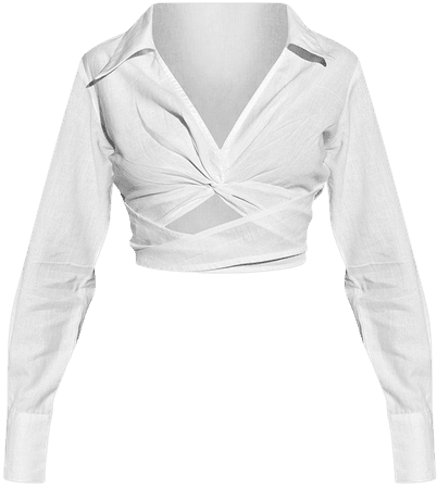 White Linen Feel Cut Out Wrap Crop Shirt | PrettyLittleThing USA