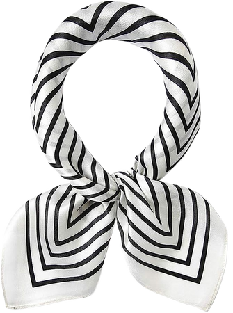 ANDANTINO 100% Pure Mulberry Silk Small Square Scarf -21'' x 21''- Breathable Lightweight Neckerchief -Digital Printed Headscarf (White&Black Stripes) at Amazon Women’s Clothing store
