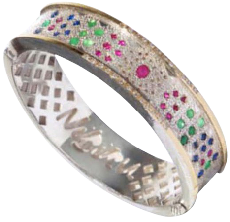 Fatima Bracelet in Gold and Silver with Emerald, Sapphires, Rubies and Diamonds For Sale at 1stDibs