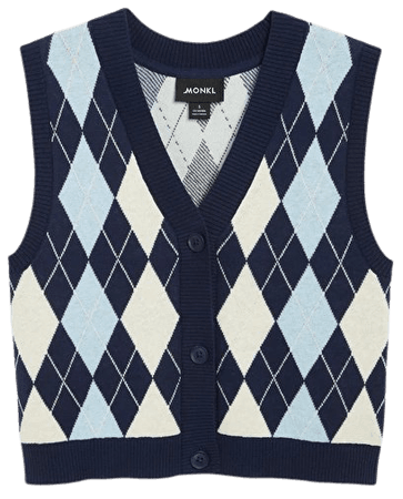 Fine knit vest - Blue argyle - Knitted tops - Monki WW