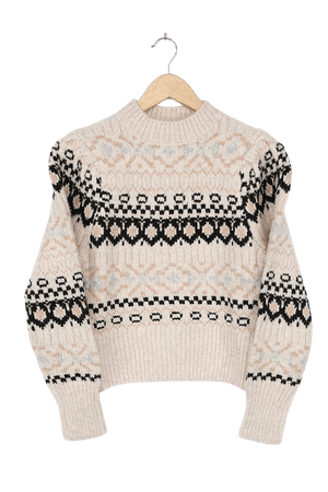 ASTR the Label Maria - Beige Fair Isle Sweater - Knit Sweater