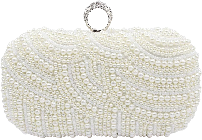Aovtero Pearl Clutch Bag Bride Purse Women Wedding Prom Evening Bags Full Beaded Handbag with Chain (Ivory White): Handbags: Amazon.com
