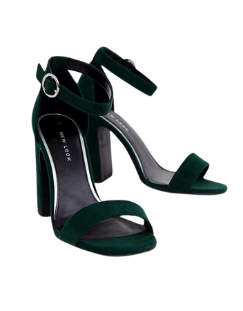 New Look barely there block heeled sandal in dark green | ASOS