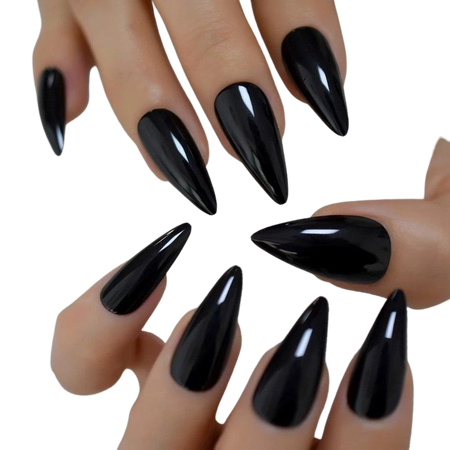 Glossy Black Stiletto Long Press on nails witchy goth alt | Etsy