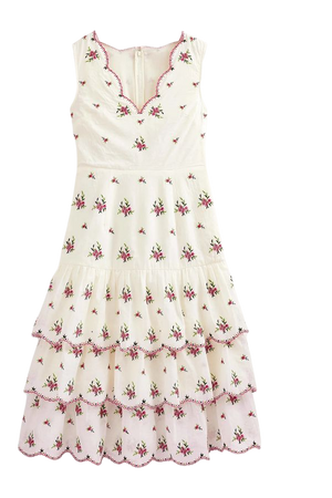 Embroidered Tiered Midi Dress - Ivory | Boden US