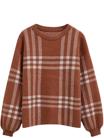 Classic Plaid Round Neck Knit Sweater in Caramel - Retro, Indie and Unique Fashion