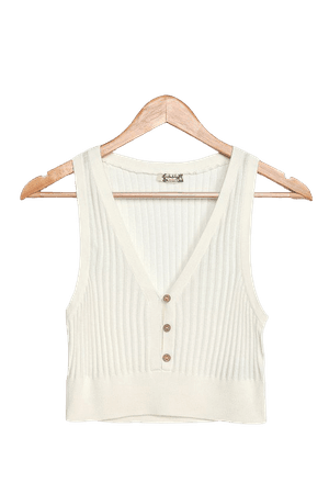 Free People Saturday Morning - Ivory Ribbed Knit Cropped Tank Top