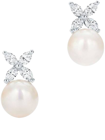 Tiffany Victoria Earring in Platinum with freshwater cultured pearls and marquise diamonds