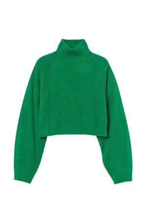 Cropped Turtleneck Sweater - Green