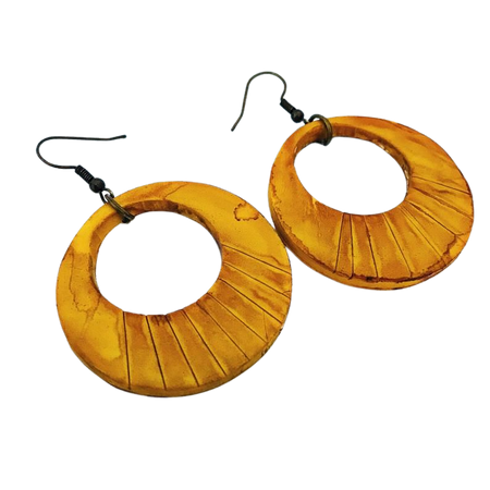 Big Yellow Earrings, African Earrings Painted, 70s Earrings Statement, Polymer Clay Jewelry Handmade, Fun Summer Earrings, Large Hoops | African earrings, 70s earrings, Yellow earrings