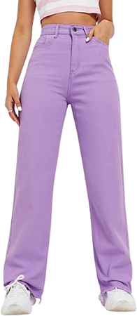 WDIRARA Women's High Waist Wide Leg Jeans Casual Long Cow Print Denim Pants Lilac Purple M at Amazon Women's Jeans store