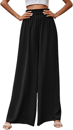 Floerns Women's Casual Solid Elastic High Waist Wide Leg Palazzo Pants Lime Green S at Amazon Women’s Clothing store