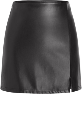 Faux Leather Solid Split Mini Skirt - Cider