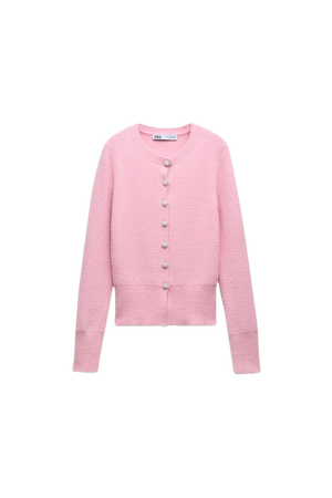 PEARL BUTTON KNIT CARDIGAN - Pale pink | ZARA United States