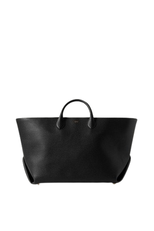 Envelope Pleat Large Textured-leather Tote - Black