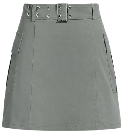ZAFUL Double Grommet Belted Mini Cargo Skirt In GRAY | ZAFUL 2023