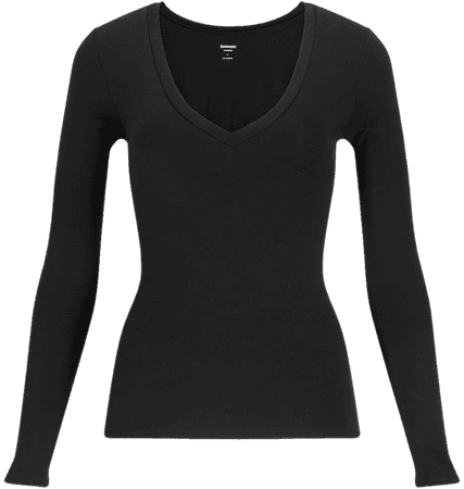 Solid V-neck Long Sleeve Tee | Express