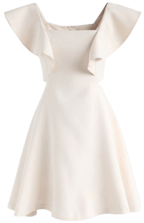 Pearly Collar Puff Sleeves Knit Skater Dress in Cream - Retro, Indie and Unique Fashion