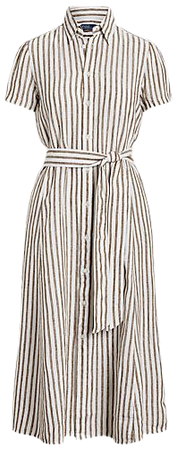Striped Linen Short-Sleeve Shirtdress